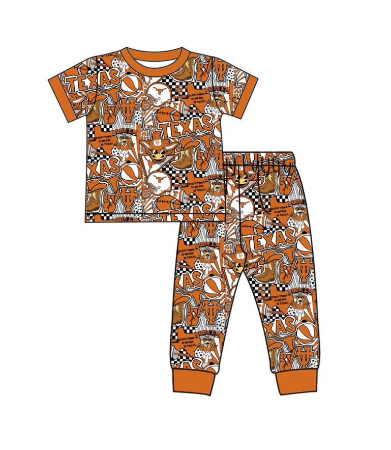 (Custom Design Preorder MOQ 5)  Team's Cow Boots Print Kids Pajamas Clothes Set