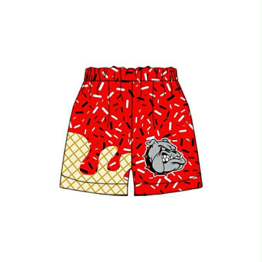 (Custom Design Preorder MOQ 5 Each Item) Team's Bulldog Red Sprinkles Print Summer Bottom Shorts Mom and Me Matching Clothes