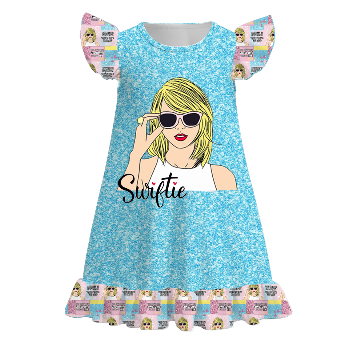 (Custom Design Preorder MOQ 5)  Singer Swiftie Blue Print Girls Knee Length Summer Dress