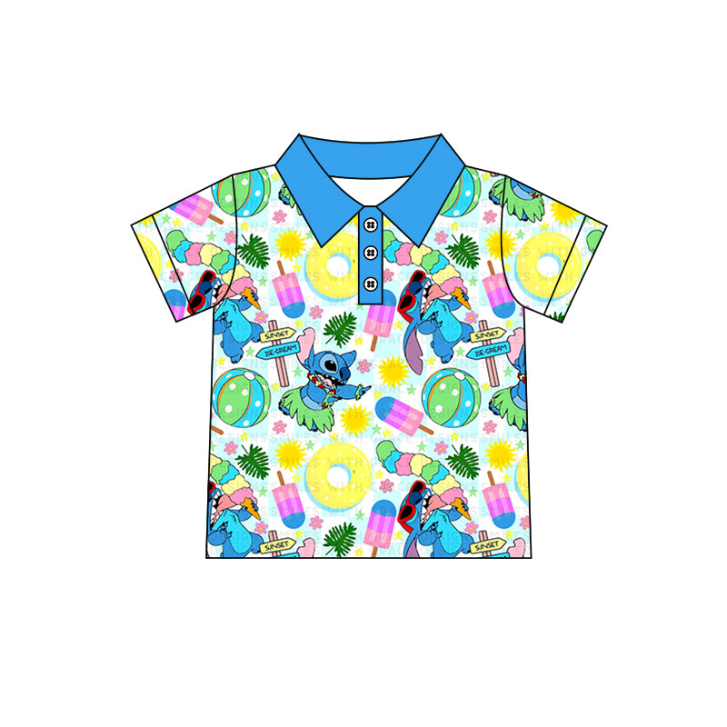 (Custom Design Preorder MOQ 5) Cartoon Animal Print Boys Summer Polo Tee Shirts Top