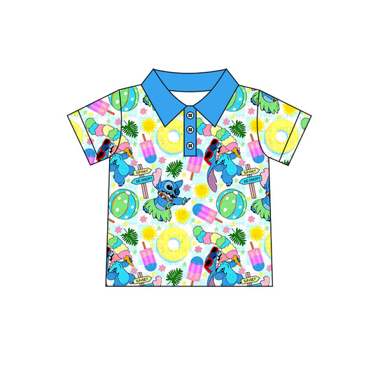 (Custom Design Preorder MOQ 5) Cartoon Animal Print Boys Summer Polo Tee Shirts Top