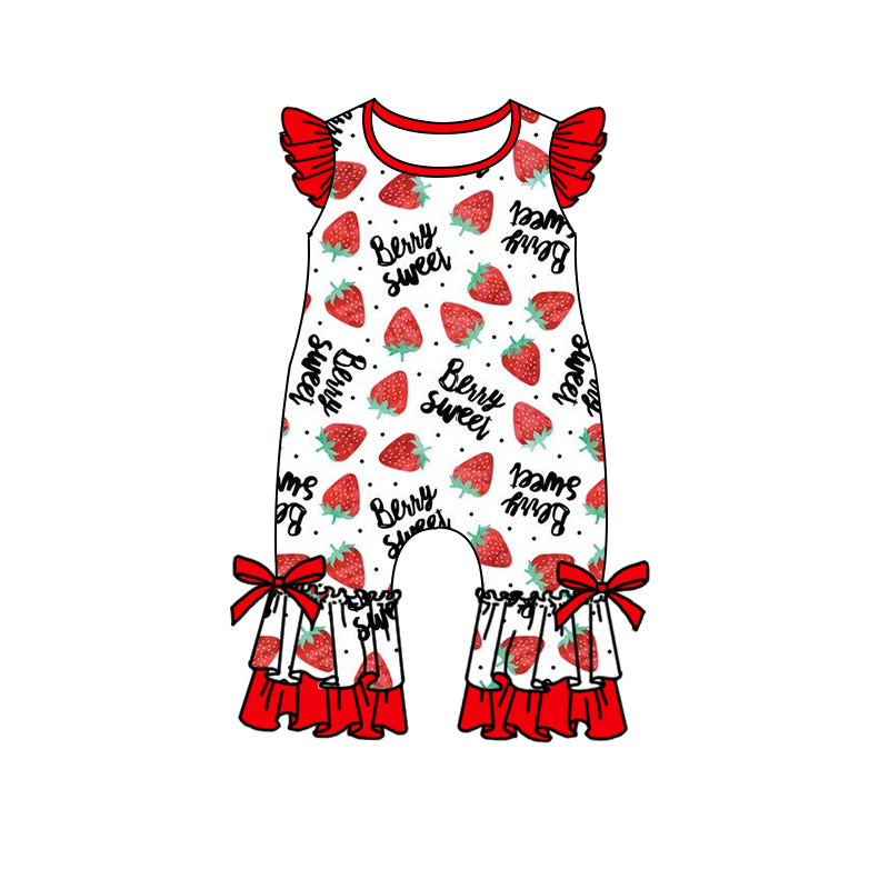 (Custom Design Preorder MOQ 5) Strawberry Print Baby Girls Romper