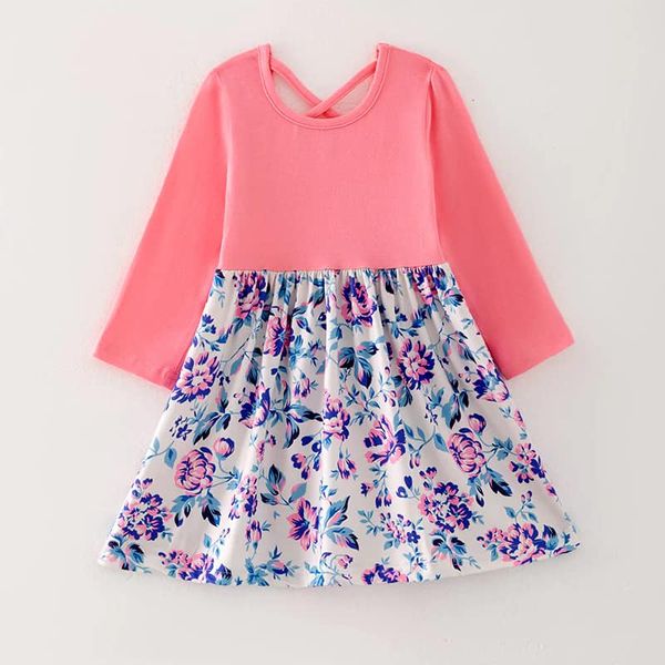 (Custom Design Preorder MOQ 5) Flowers Print Girls Knee Length Dress