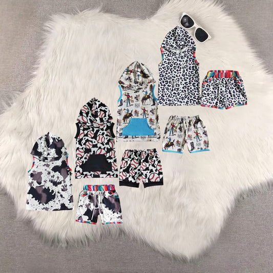 (Promotion)4 Print Boy's hooded shorts summer outfits  Brothers Wear