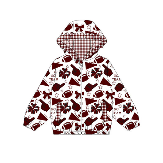 (Custom Design Preorder MOQ 5) Wine Go Team Cheer Bows Print Pockets Girls Long Sleeve Zipper Jackets Top