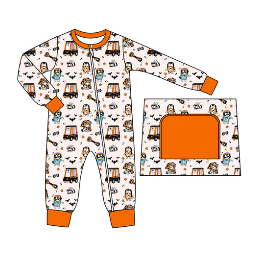 (Custom Design Preorder MOQ 5)  Cartoon Dog Print Baby Boys Halloween Bamboo Sleeper Zipper Romper