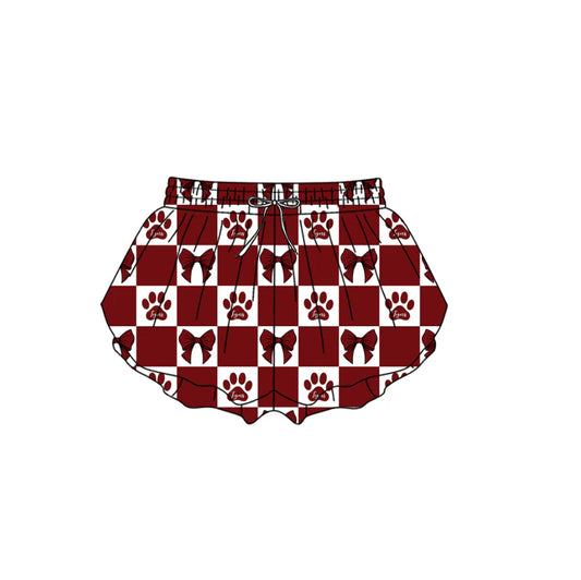 (Custom Design Preorder MOQ 5 Each Design) Team's Paw Wine Print Summer Bottom Flutter Shorts Mom and Me Matching Clothes