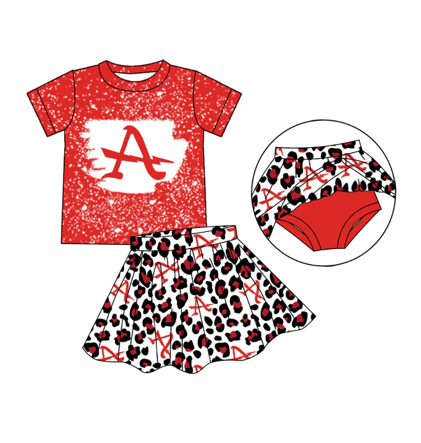 (Custom Design Preorder MOQ 5) Team's ALBIA Leopard Print Girls Summer Skirts Shorts Clothes Set