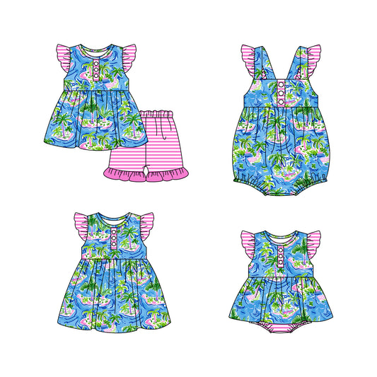 11.18(Custom Design Preorder MOQ 5 Each Design) Coconut Tree Print Girls Summer Matching Clothes Sibling Wear