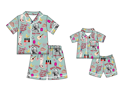 (Custom Design Preorder MOQ 5) Singer Dolly Print Adult Summer Pajamas Clothes Set
