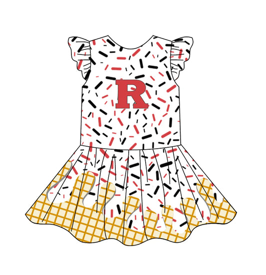 (Custom Design Preorder MOQ 5) Team's R Sprinkles Print Girls Summer Knee Length Dress