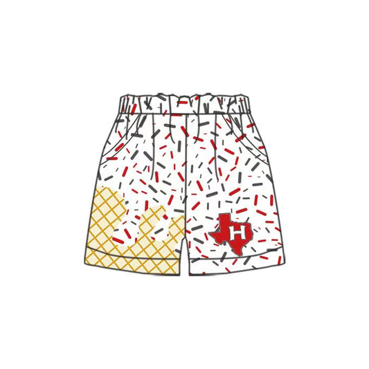 (Custom Design Preorder MOQ 5 Each Item) Team's H White Sprinkles Print Summer Bottom Shorts Mom and Me Matching Clothes