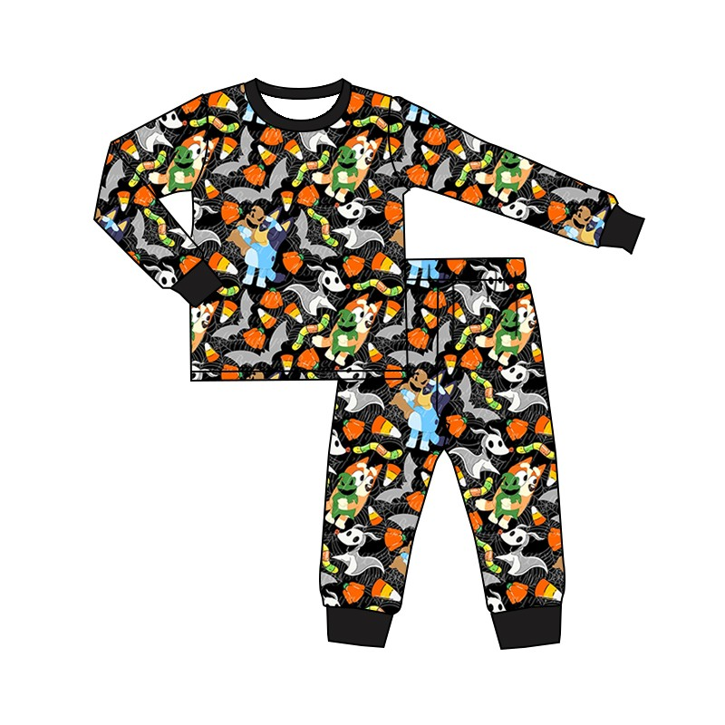 (Custom Design Preorder MOQ 5) Cartoon Dog Candy Print Boys Halloween Pajamas Clothes Set