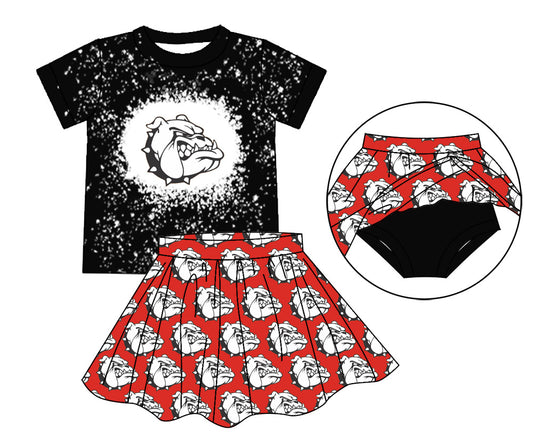 (Custom Design Preorder MOQ 5) Team's Bulldog Black Top Red Skirts Girls Summer Clothes Set