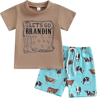 (Custom Design Preorder MOQ 5) LET'S GO BRANDIN Boots Top Cows Shorts Boys Summer Western Clothes Set