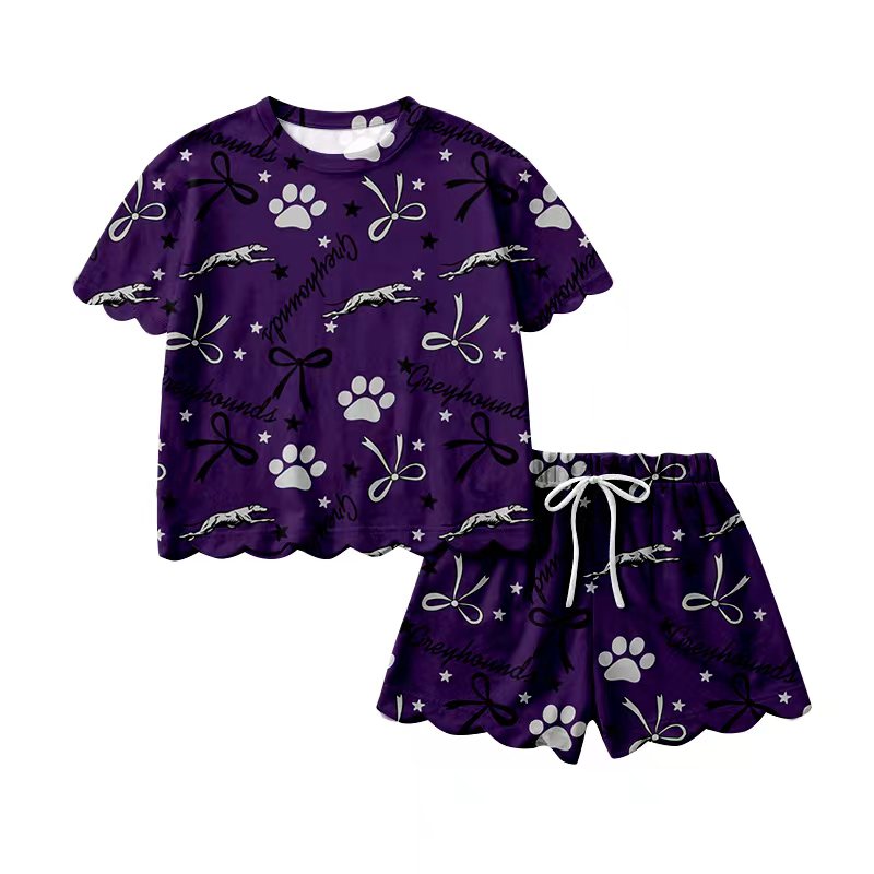 (Custom Design Preorder MOQ 5) Teams Greyhounds Bows Print Girls Summer Scallop Clothes Set
