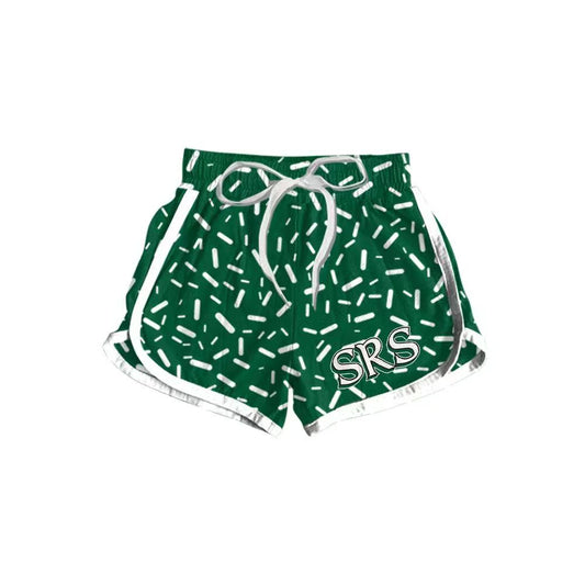 (Custom Design Preorder MOQ 5 Each Item) Team's SRS Green Sprinkles Print Summer Bottom Sports Shorts Mom and Me Matching Clothes