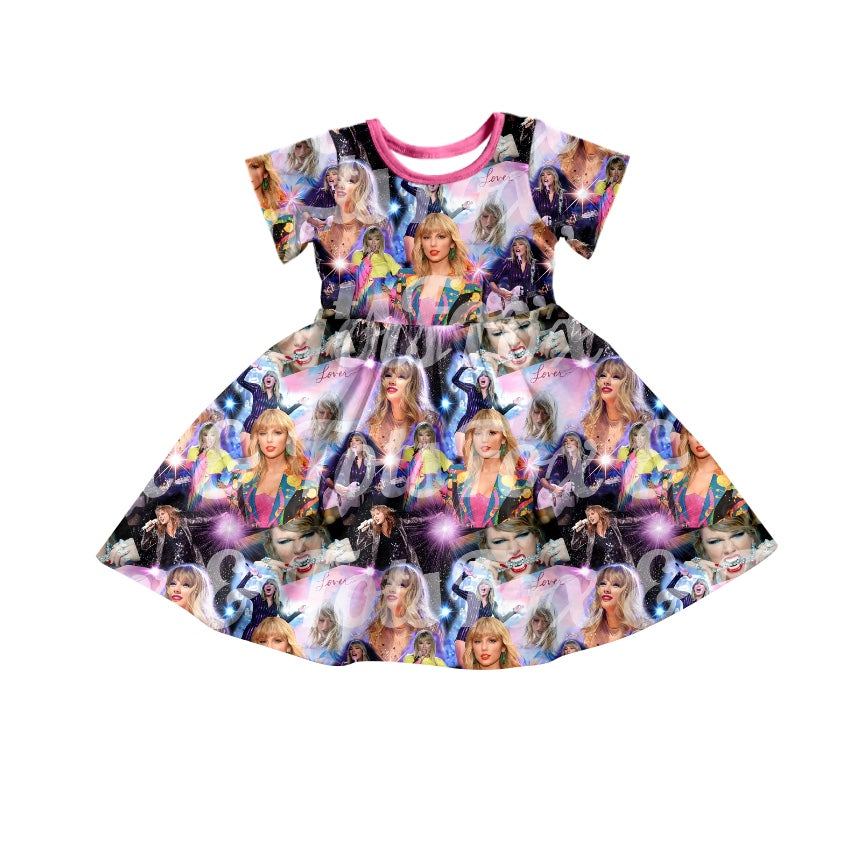 (Custom Design Preorder MOQ 5) Singer Print Girls Summer Knee Length Dress