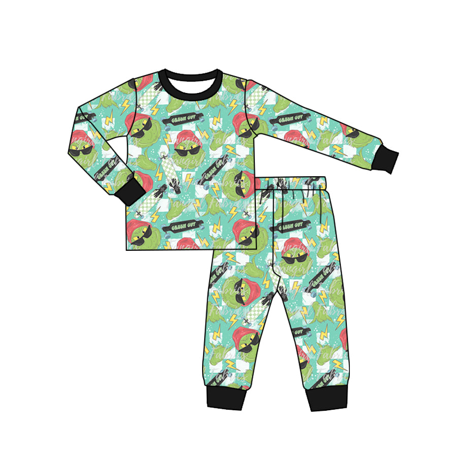 (Custom Design Preorder MOQ 5) Cartoon Turtle Print Boys Fall Pajamas Clothes Set