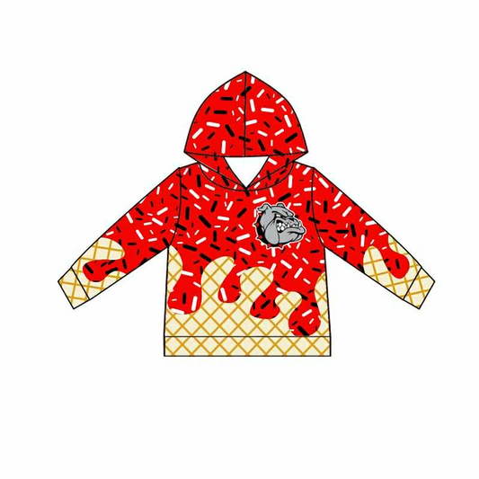 (Custom Design Preorder MOQ 5 Each Item)Team's Bulldog Red Sprinkles Print Hoodie Top Mom and Me Matching Clothes
