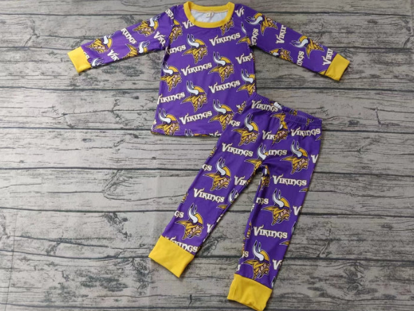 (Custom Design Preorder MOQ 5) Team's Vikings Print Kids Pajamas Clothes Set