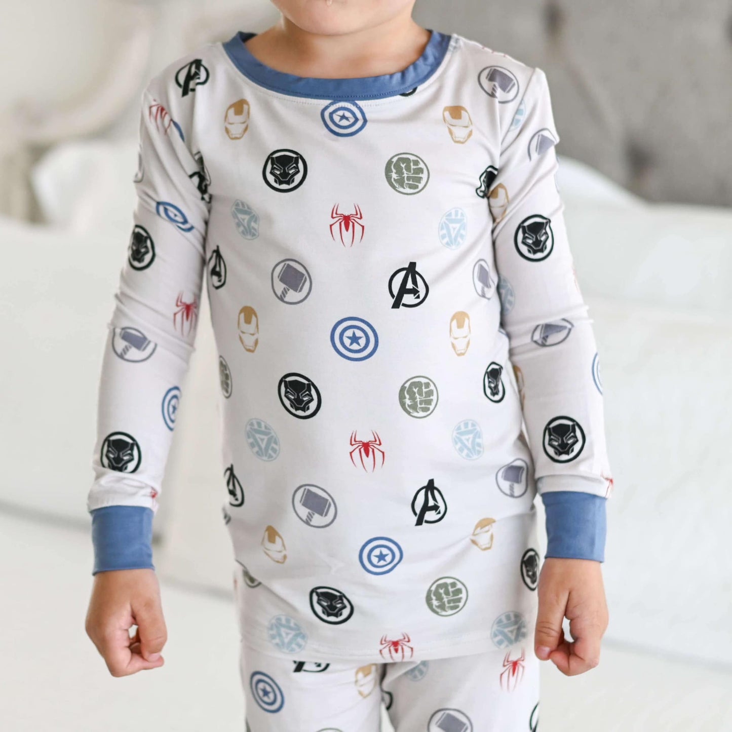 (Custom Design Preorder MOQ 5) Cartoon Hero Logo Print Kids Pajamas Clothes Set