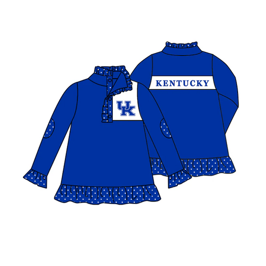 (Custom Design Preorder MOQ 5) Team's UK KENTUCKY Blue Print Girls Long Sleeve Buttons Pullover Shirts