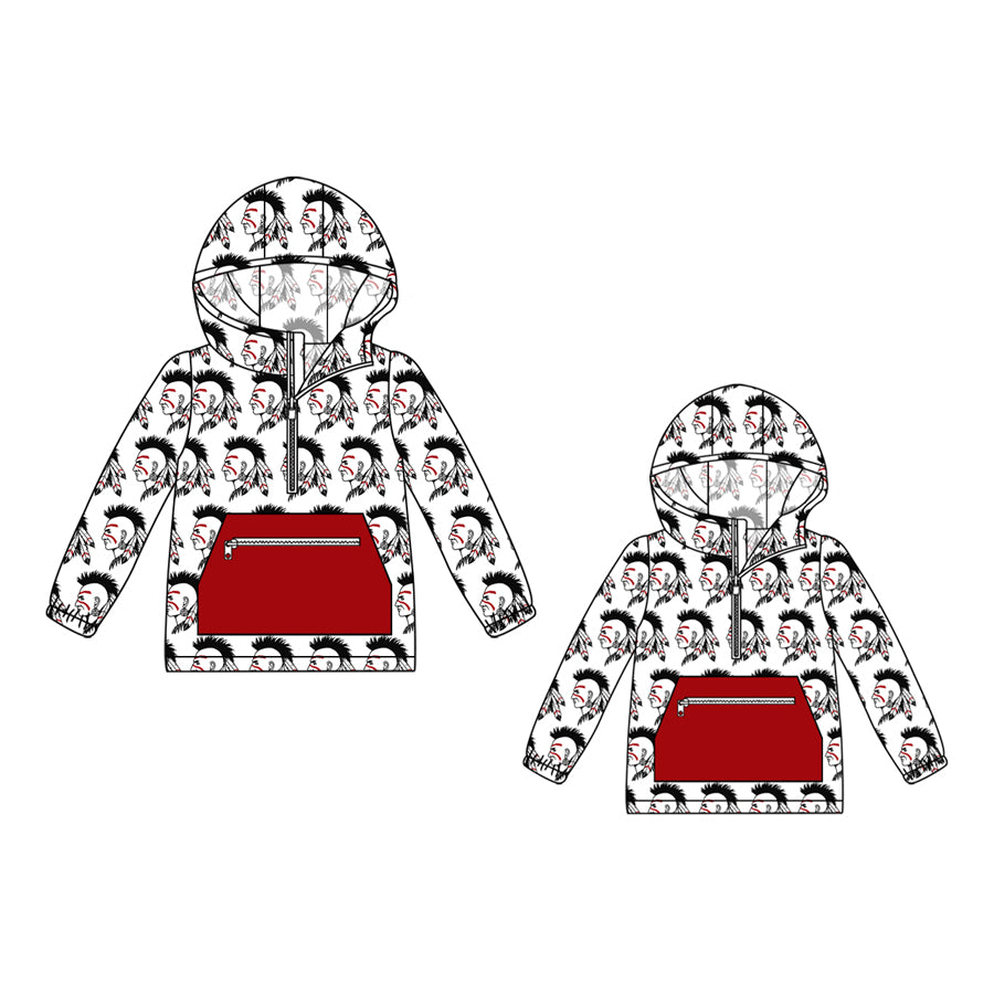 (Custom Design Preorder MOQ 5) Team's Shawnee Indians Print Kids Fall Zipper Hoodie Top Mom and Me Matching Clothes