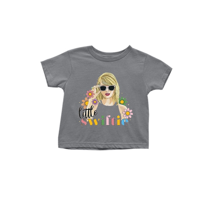 (Custom Design Preorder MOQ 5) Grey Singer Flowers Print Girls Summer Tee Shirts Top