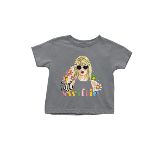 (Custom Design Preorder MOQ 5) Grey Singer Flowers Print Girls Summer Tee Shirts Top