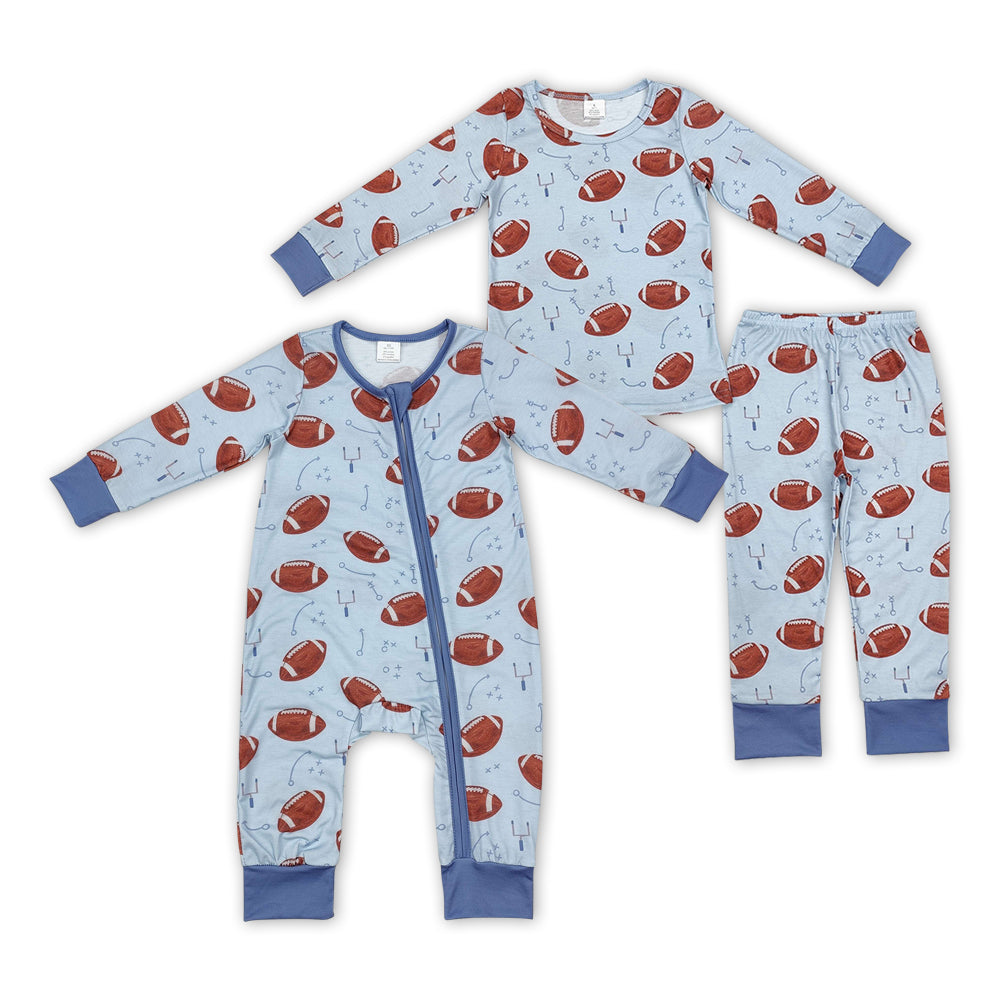 Football Blue Print Brothers Fall Bamboo Matching Pajamas Clothes