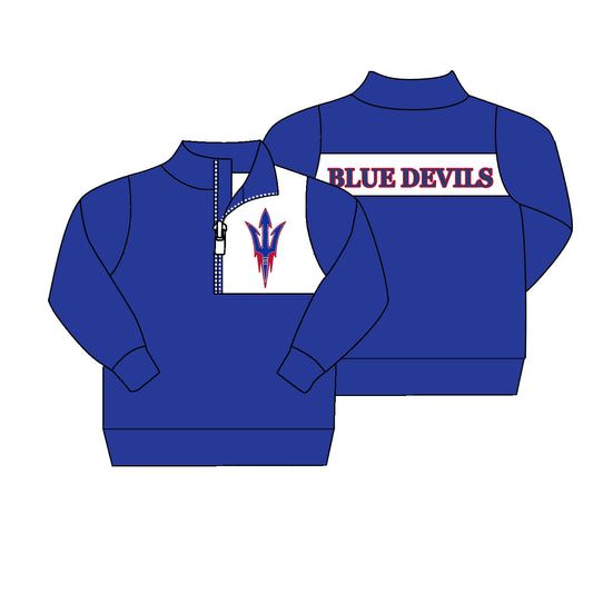 (Custom Design Preorder MOQ 5) Team's BLUE DEVILS Blue Print Boys Zipper Pullover Top