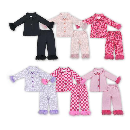 6 Colors Girls Fall Buttons Fur Pajamas Clothes Set