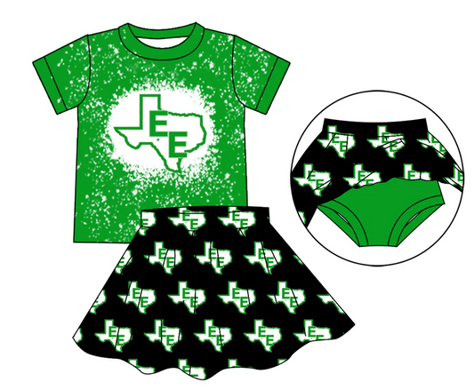 (Custom Design Preorder MOQ 5 ) Team's TX EE Green Print Skirts Shorts Girls Summer Clothes Set