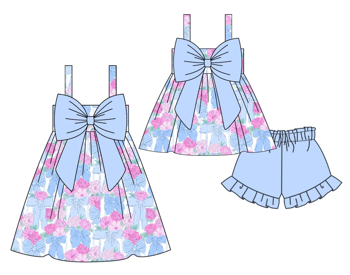 11.16(Custom Design Preorder MOQ 5 Each Design) Flowers Bows Print Girls Summer Matching Clothes Sisters Wear