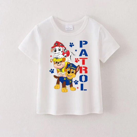 (Custom Design Preorder MOQ 5) Cartoon Dog Print Kids Summer Tee Shirts Top