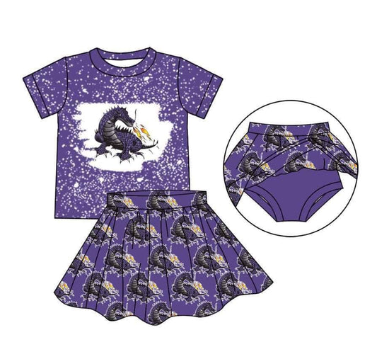 (Custom Design Preorder MOQ 5) Team's Purple Dragon Print Skirts With Shorts Girls Clothes Sets