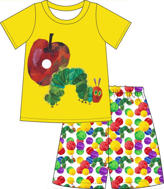 (Custom Design Preorder MOQ 5) Caterpillar Print Boys Summer Clothes Set