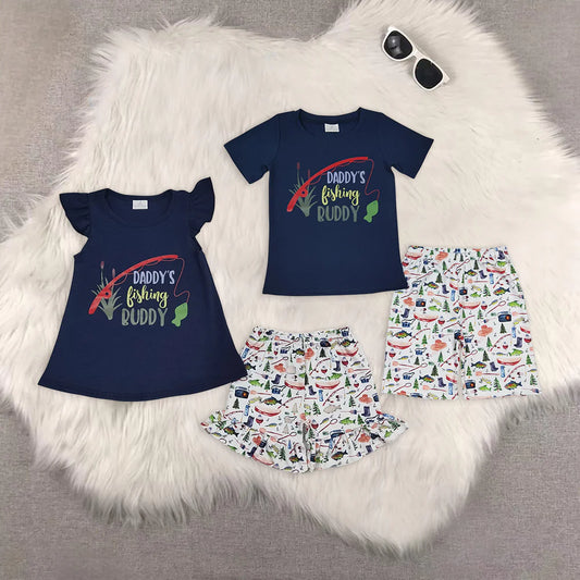 Fishing Vinyl Navy Top Shorts Sibling Summer Outfits