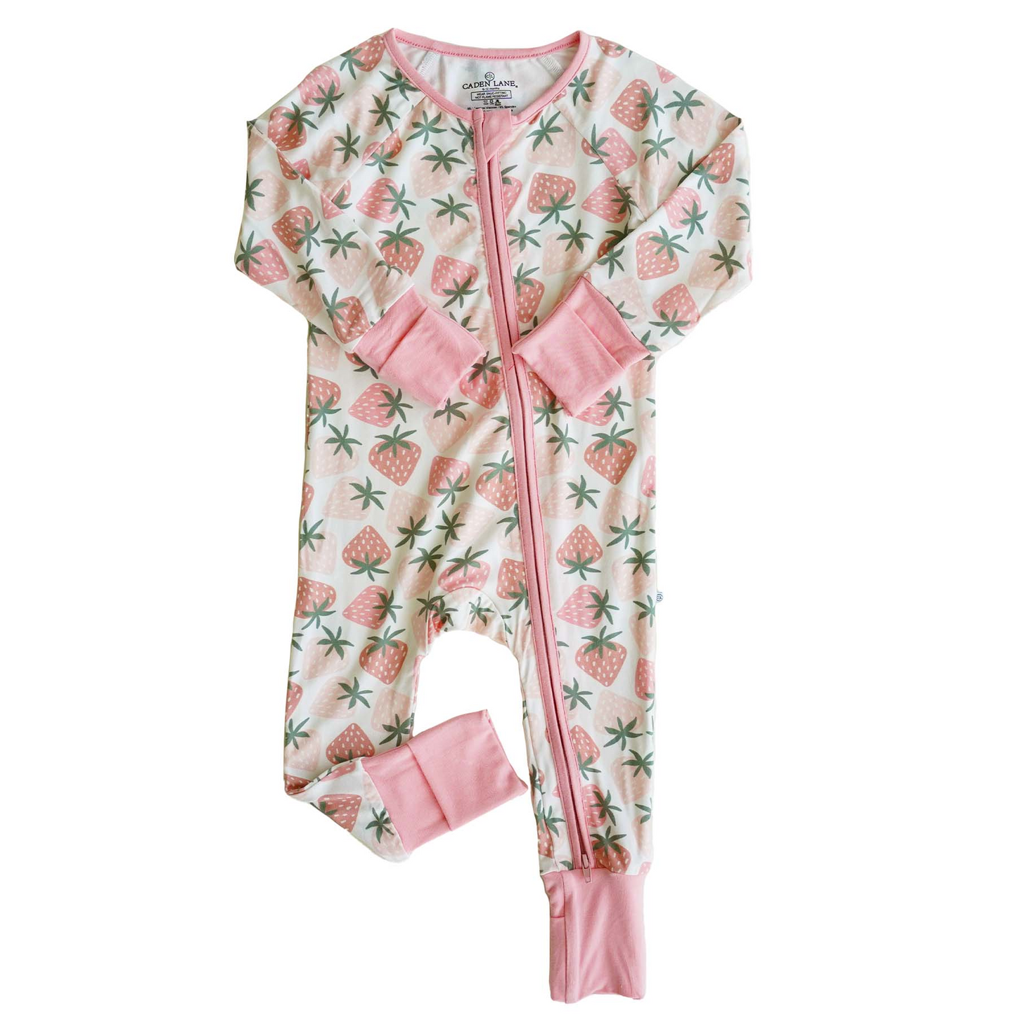 (Custom Design Preorder MOQ 5)  Strawberry Pink Print Baby Girls Bamboo Fall Sleeper Zipper Romper