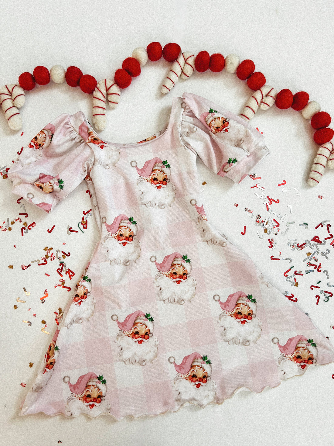 (Custom Design Preorder MOQ 5) Santa Pink Print Girls Christmas Knee Length Dress