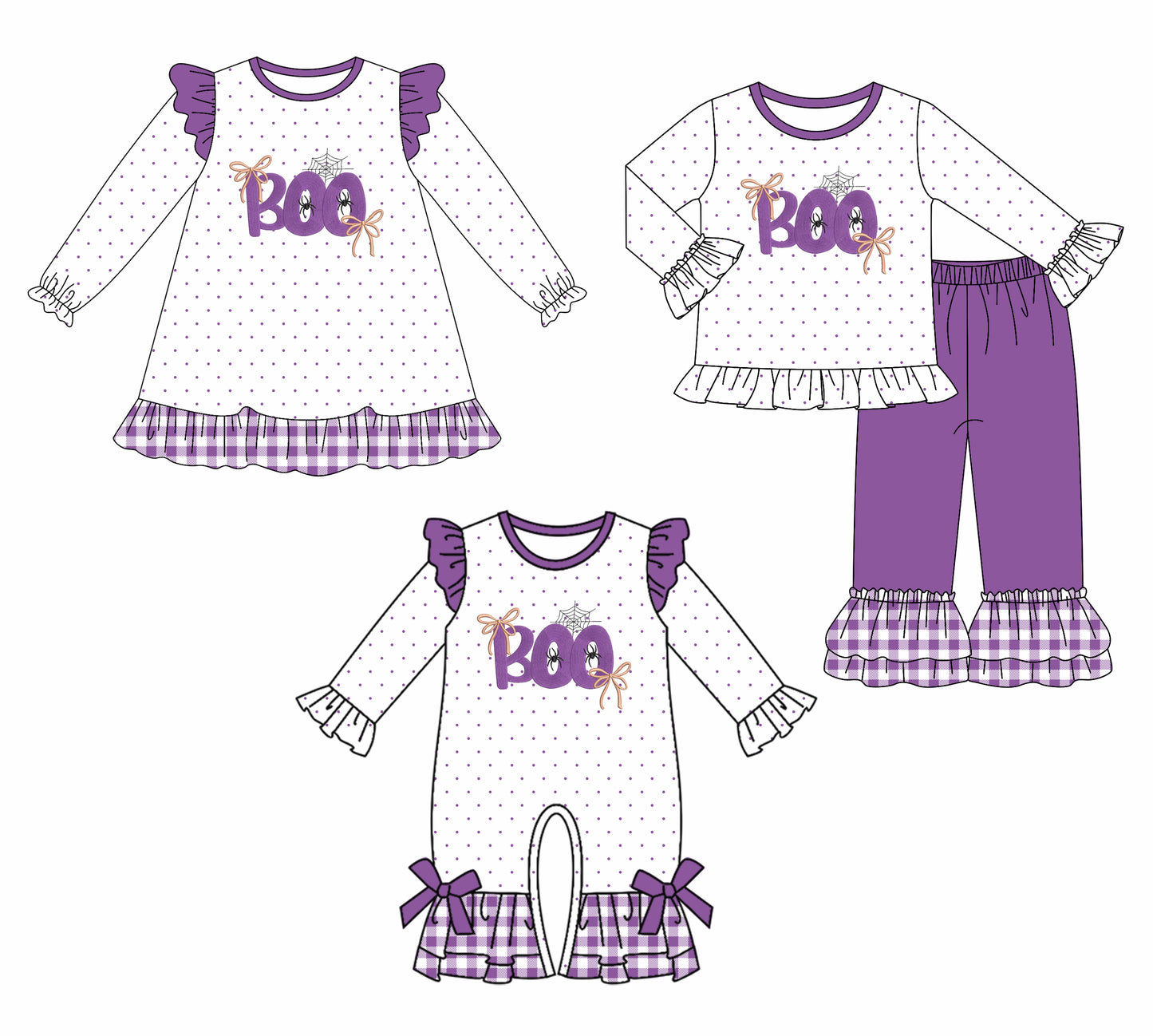 7.10(Custom Design Preorder MOQ 5 Each Design) BOO Purple Print Girls Halloween Matching Clothes Sisters Wear