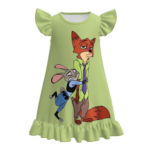 (Custom Design Preorder MOQ 5) Cartoon Animals Print Girls Summer Knee Length Dress