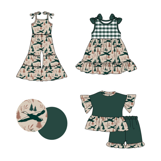 3.6(Custom Design Preorder MOQ 5 Each Design)  Duck Green Print Girls Summer Matching Clothes Sisters Wear