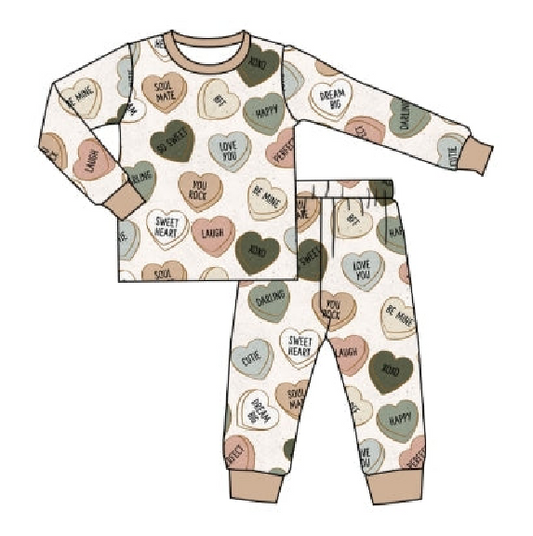 (Custom Design Preorder MOQ 5) Heart Print Girls Valentine's Day Pajamas Clothes Set