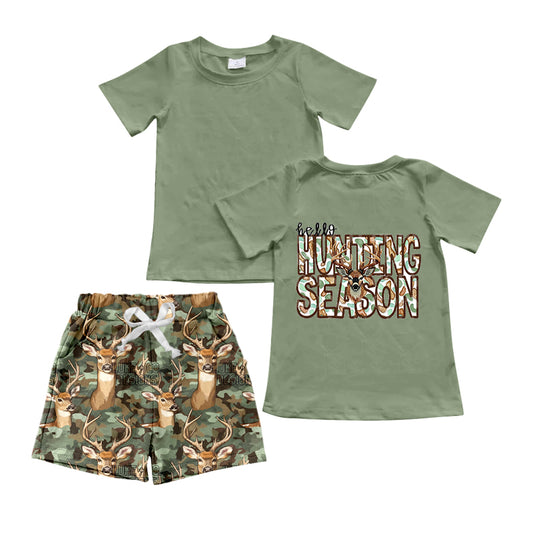 11.22(Custom Design Preorder MOQ 5) HUNTING SEASON Top Camo Shorts Boys Summer Clothes Set
