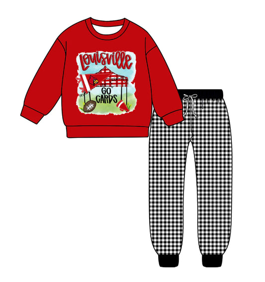 (Custom Design Preorder MOQ 5) Team's Cardinals Top Plaid Pants Boys Fall Clothes Set