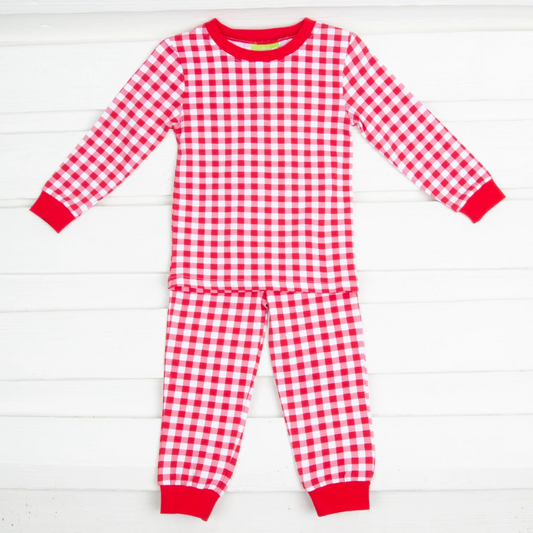 (Custom Design Preorder MOQ 5) Red Plaidn Boys Christmas Pajamas Clothes Set