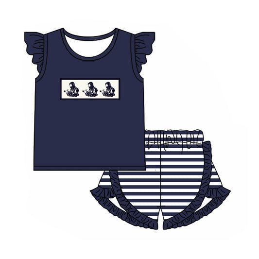 (Custom Design Preorder MOQ 5) Welder Navy Top Stripes Shorts Girls Summer Clothes Set