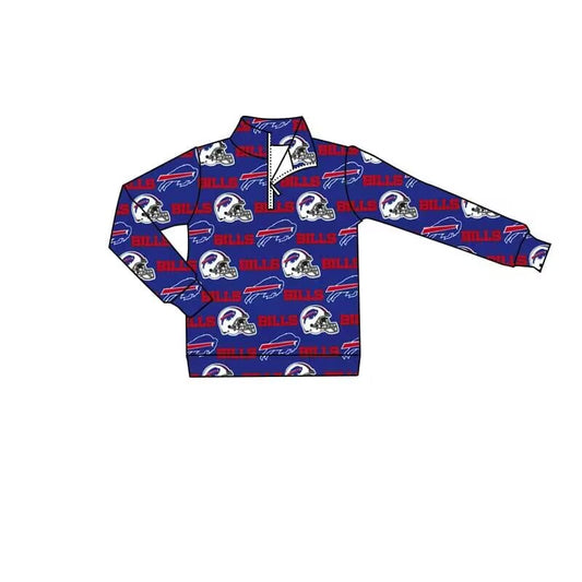 (Custom Design Preorder MOQ 5) Team's BILLS Print Boys Zipper Pullover Top